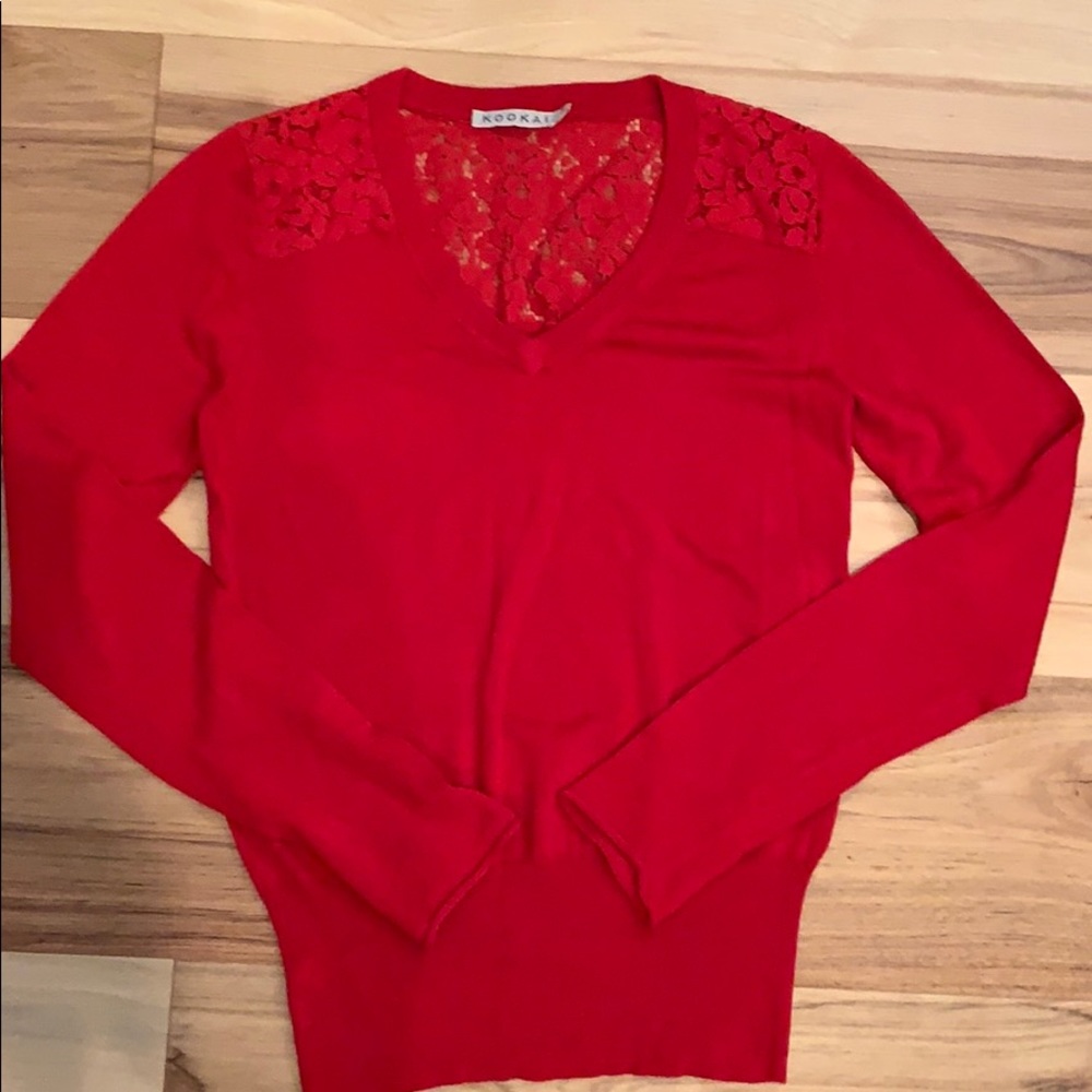 Red lace and cotton Kookai sweater